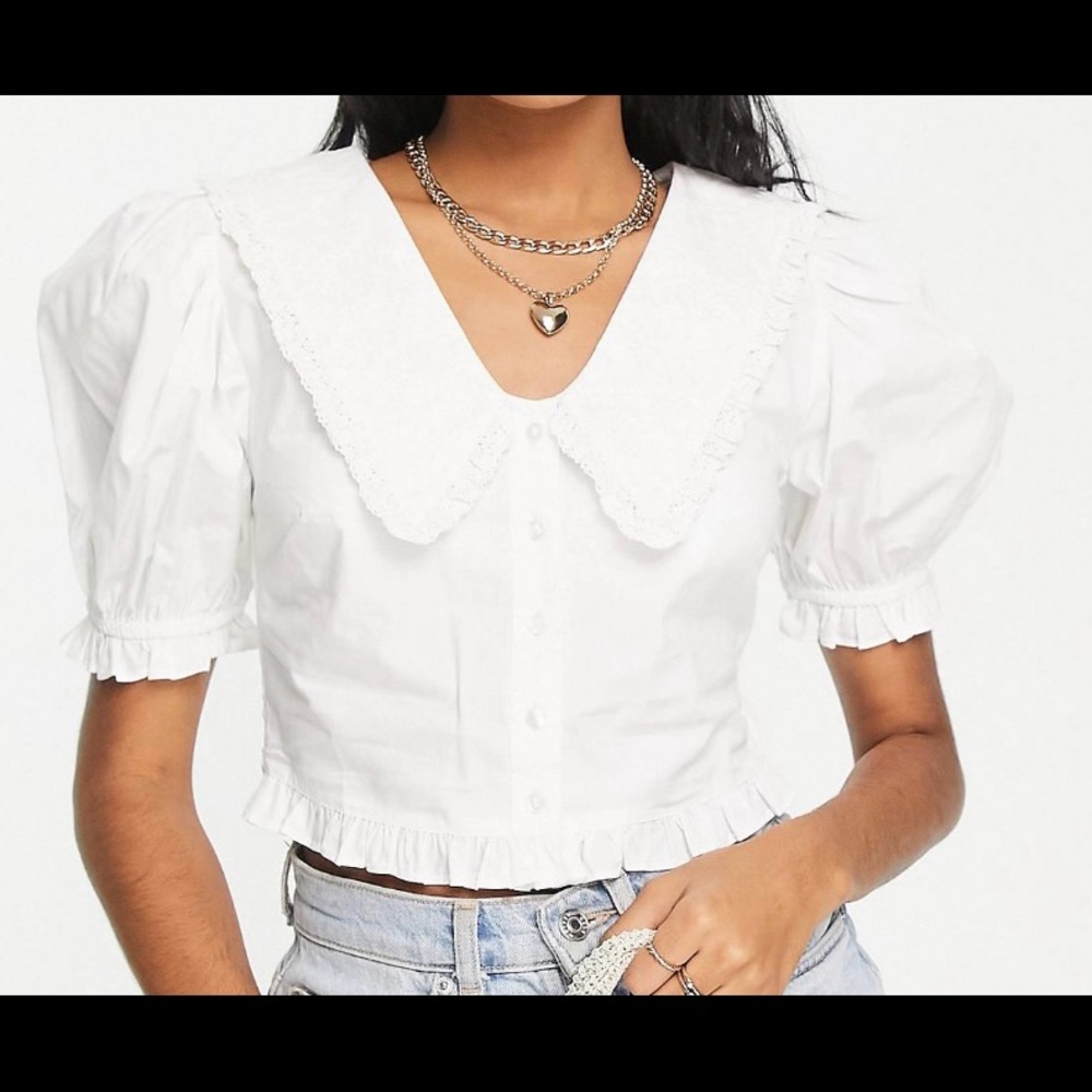 Milkmaid peasant puff sleeve collared blouse top
